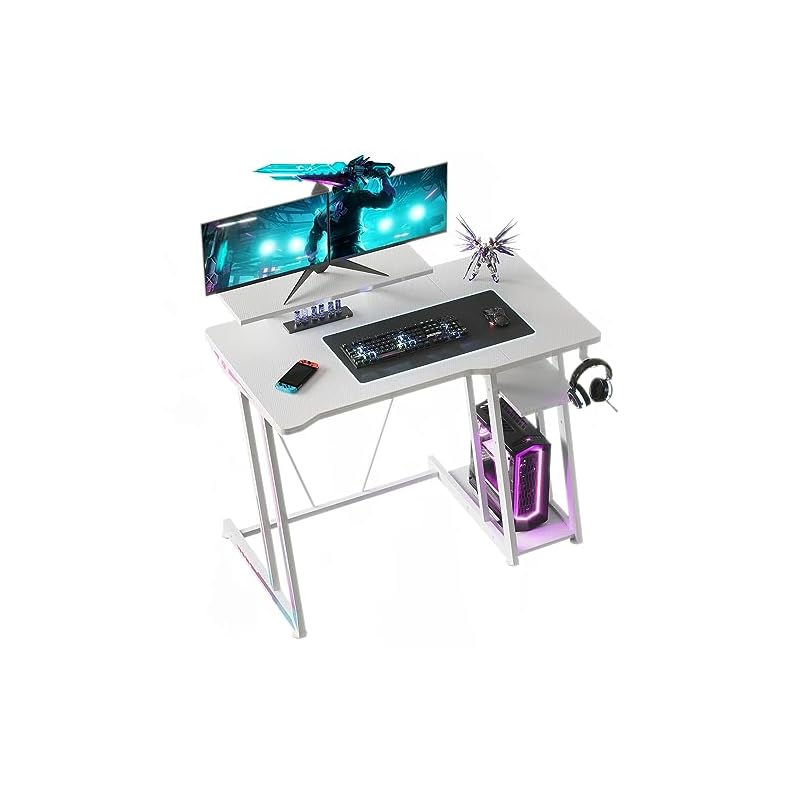 YeTom ゲーミングデスク ゲーミング テーブル ゲームデスク 幅100cm 収納ラック2段付き 台下区分収納対応 机 pcデスク ゲーミングローデスク パソコンデスク 白い
