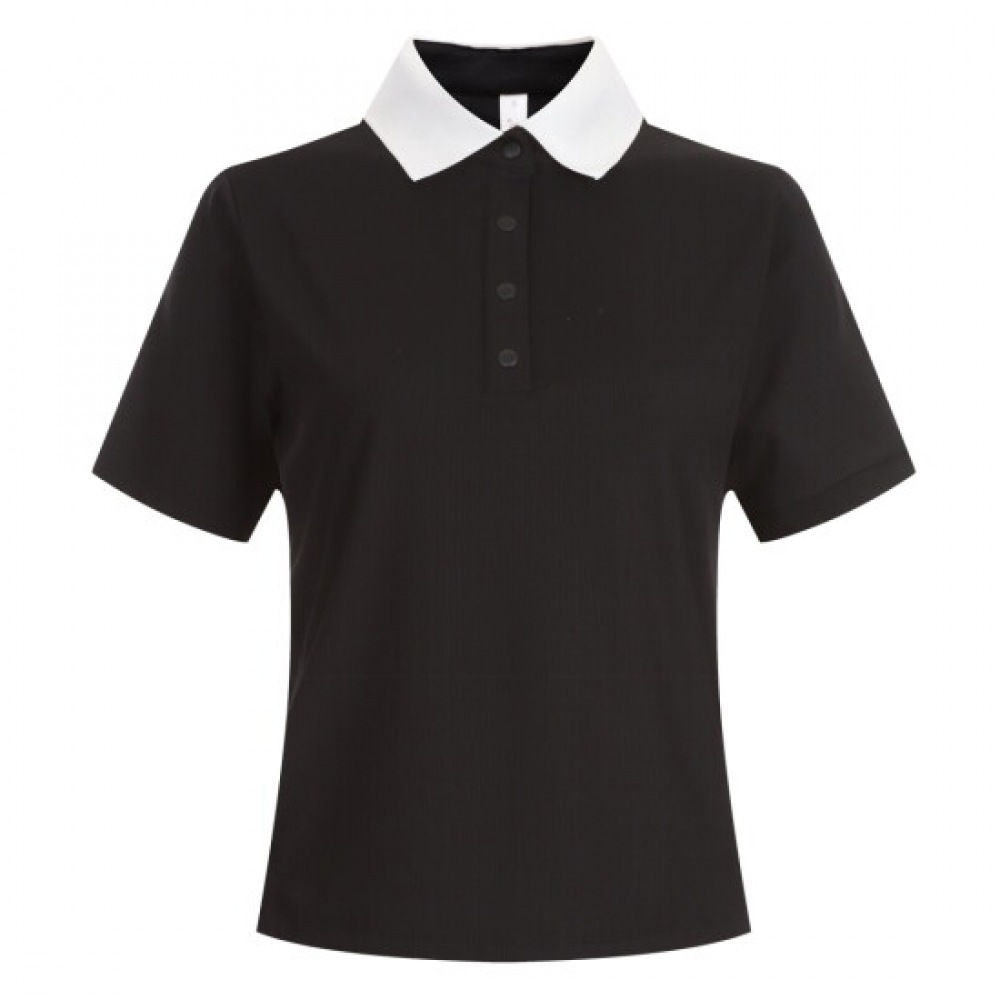 ショップアン レディース プレミアムゴルフ カラー ネックリブ スパン 半袖 Tシャツ LB-WSH-20634-ブラック