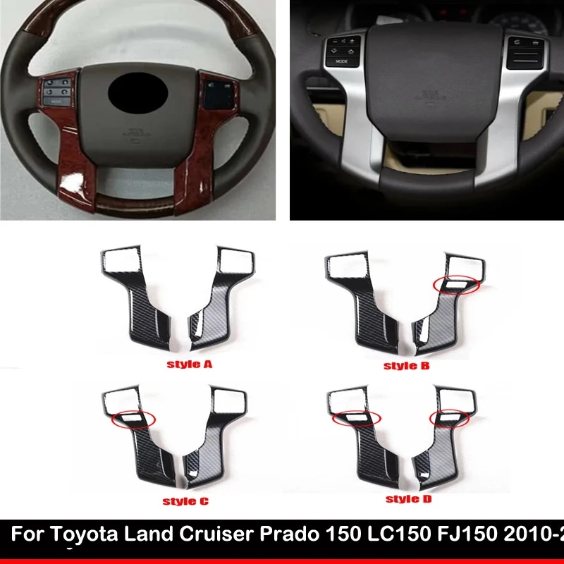 トヨタ ランドクルーザー プラド 150 LC150 FJ150 2010-用 ABSカーボンファイバー インナーステアリングホイール ボタンカバー トリム カーディオール 輸入品