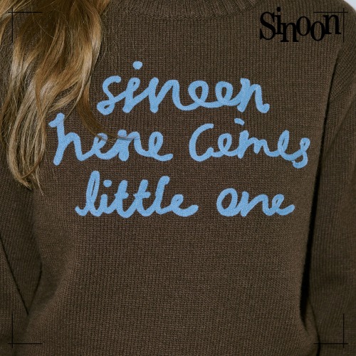 SINOON 長袖ニット Lettering Pullover Knit (Deep Brown)