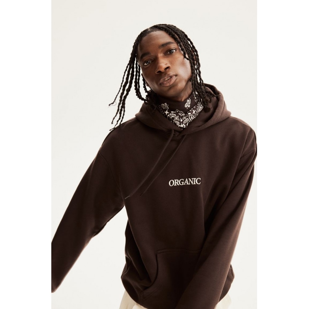 H&M ルーズフィットプリントパーカーダークブラウン/オーガニック