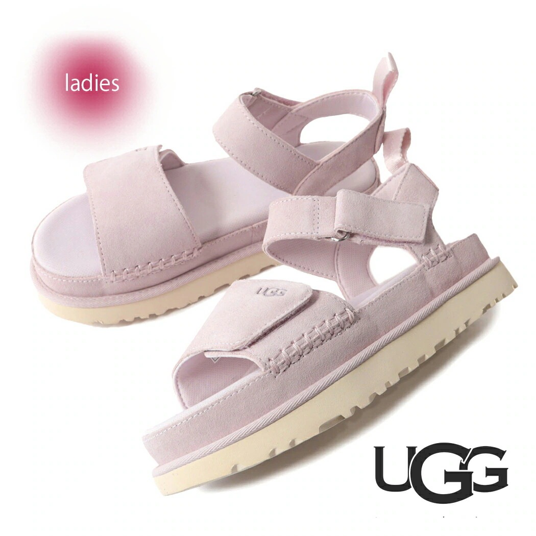 UGG アグ ウィメンズ ゴールデンスター サンダル W GOLDENSTAR BAY FOG ( スライド レディース スエード ピンク pink 厚底 ストラップ 1136783 )