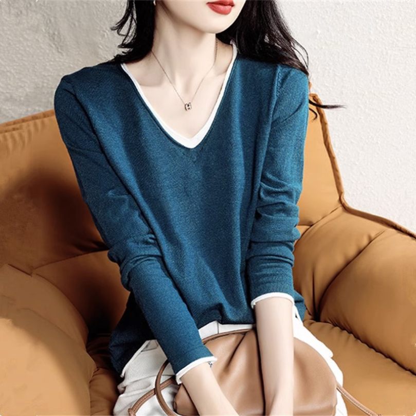 クーポン レディース 春 秋 ニット インナーニット セーター ニットセーター カットソー 無地 おしゃれ かわいい 暖かい リブニット 魅力 リブ 着痩せ 着回し 伸縮性 ニットソー Vネック トッ