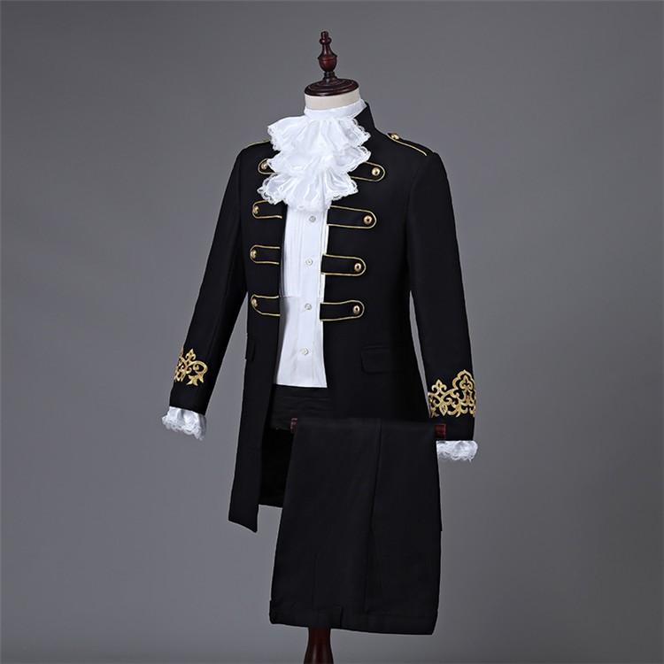 【一部分3日内出荷】M/L/XL 演出服 王子様 貴公子 メンズ 宮廷服 公爵 宮廷服 黒 男性用スーツ 5点セット 舞台 中世 貴族 衣装 大人 演奏会 舞台ステージ衣装