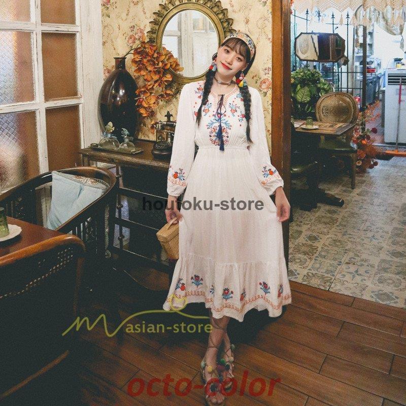 ワンピース レディース 40代 50代 秋 きれいめ 長袖 ミモレ丈 エスニック風 20代30代 着痩せ 体型カバー 通勤OL お出かけ 春秋 20代/30代/40代/50代/60代 夏物