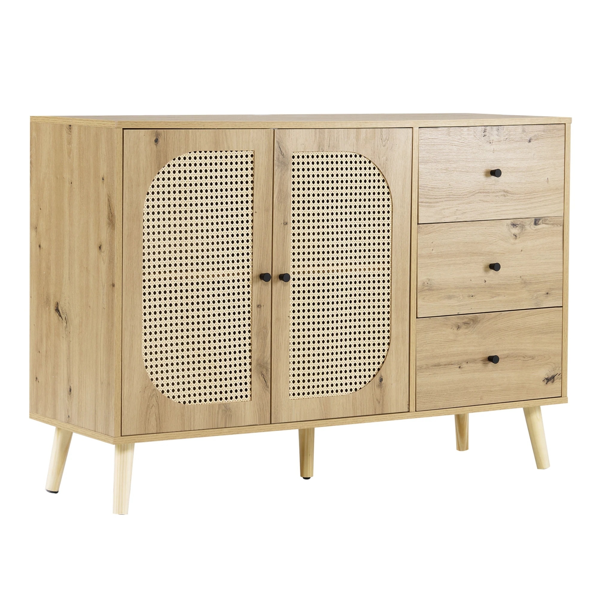 45キャビネット サイドボード チェストラタン調 ラタン風 引き出し付き 大容量 収納棚 リビング 収納 ローボード 収納チェスト2段 サイドボード 扉付き リビングボード 洋服 タンス 収納 箪笥