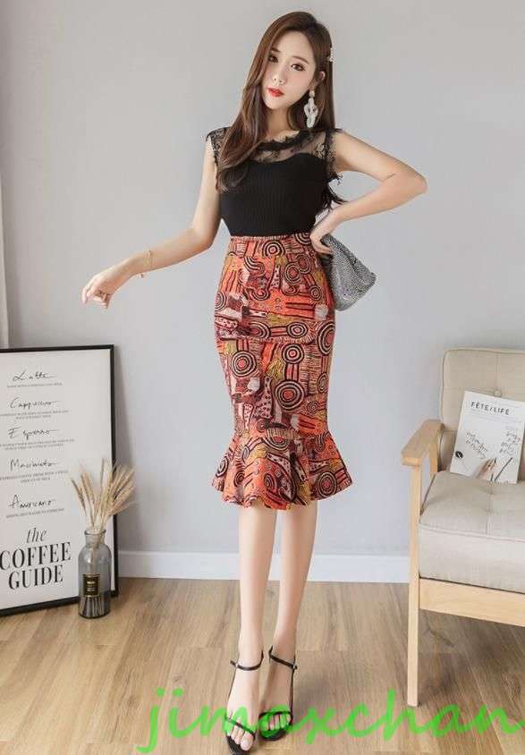 サマー　総丈65cmレディース　花柄　タイトスカート キシスカート　フレア　フォーマル　マーメイドラインスカート　ハイウエス　オフィス ビジネス