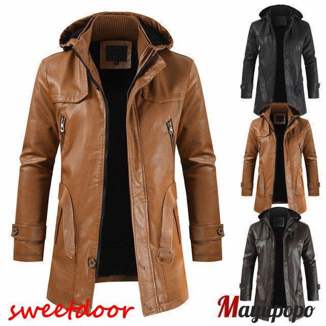 秋 冬　新作 レザーコート メンズ pu レザー 革ジャン 革コート 皮コート レザーハーフコート