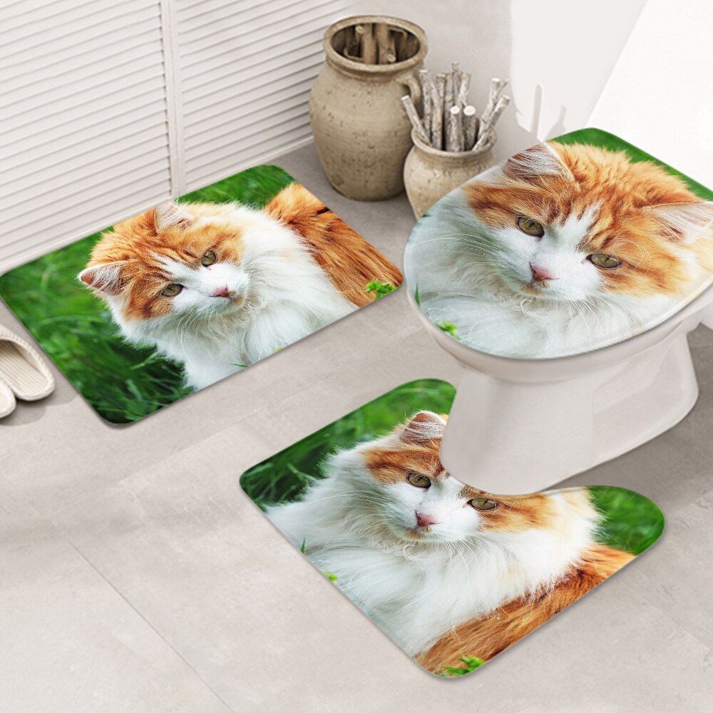 3ピースバスラグセット cat-red-mackerel-mieze-cute お手入れが簡単 ノンスリップ 耐久性