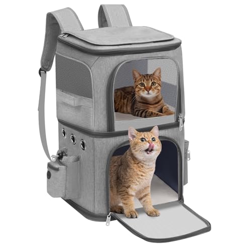 猫 2 匹 キャリー リュック 小型 犬 リュック 2段式 ペット リュック ネコ の リュック ペットバッグ 大容量 通気性 旅行/通院/交通機関/災害避難用 グレー XLペットキャリー・コンテナ