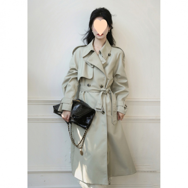 ミドル丈の高級イギリス風ウィンドブレーカーコート 女性用 2025年春秋冬 今年人気の小柄な高級スタンドカラーコート