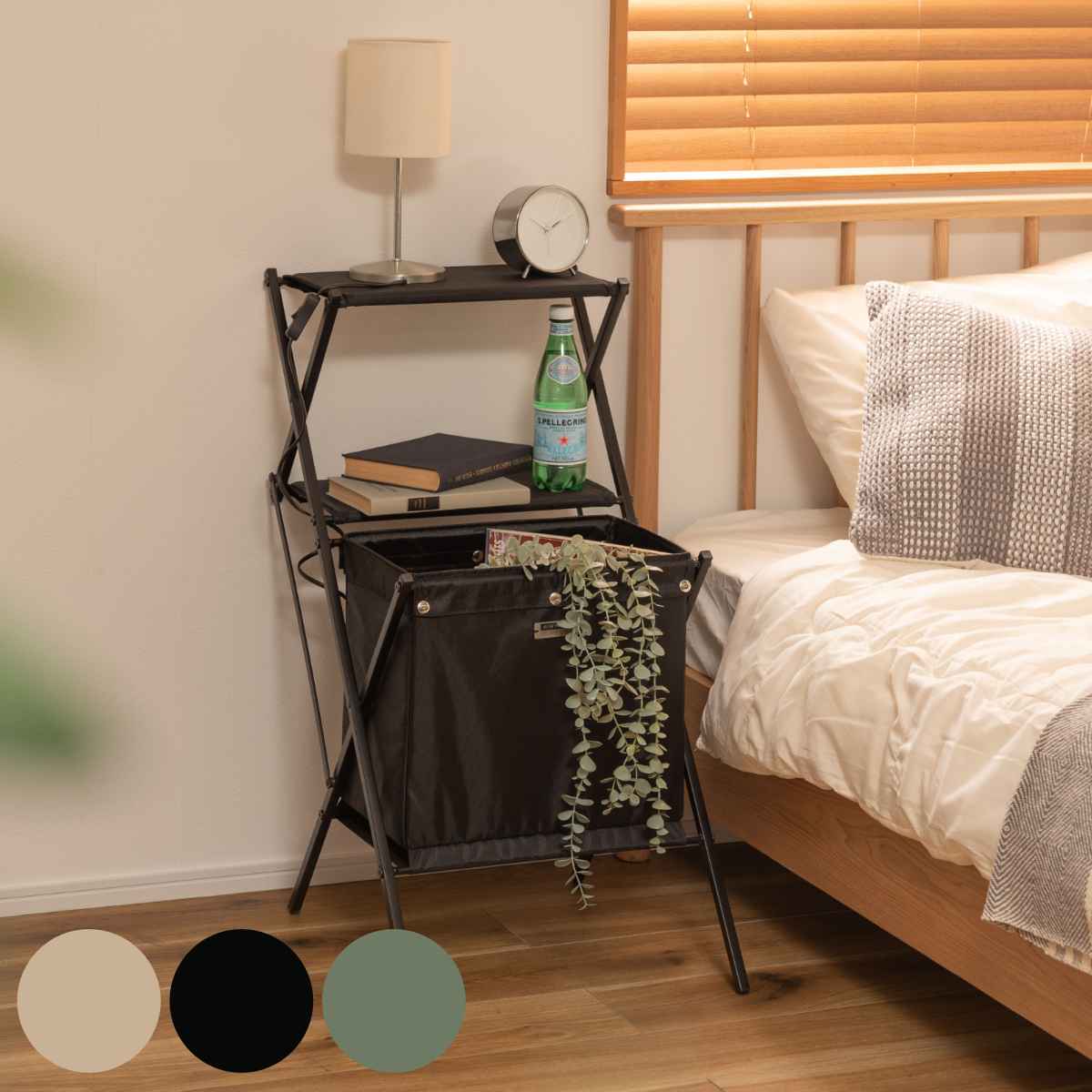 フォールディングマガジンラック 収納 バスケット 折りたたみ マガジンラック 棚付き 2段 持ち運び 収納ラック サイドテーブル コンパクト 折り畳み アウトドア 本 雑誌 新聞 小物入れラック