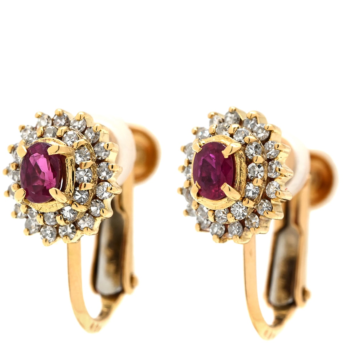 イヤリング K18YG ルビー ダイヤモンド レッド×イエローゴールド 赤 Au750 18K 18金 1P 1石 1粒 ルビー パヴェ ダイヤ オーバル 【中古】