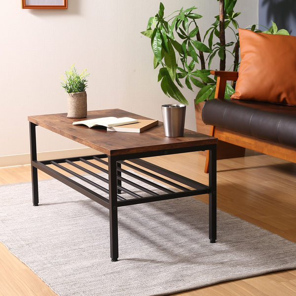 センターテーブル 幅80cm 木目調 収納付 長方形 天板下 収納 ラック付き スチール脚 おしゃれ 収納付き カフェテーブル 作業台 作業机 パソコン