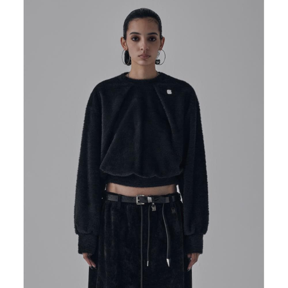 TREEMINGBIRD Hairy Pin Tuck Sweat Shirt Black TM249NMT