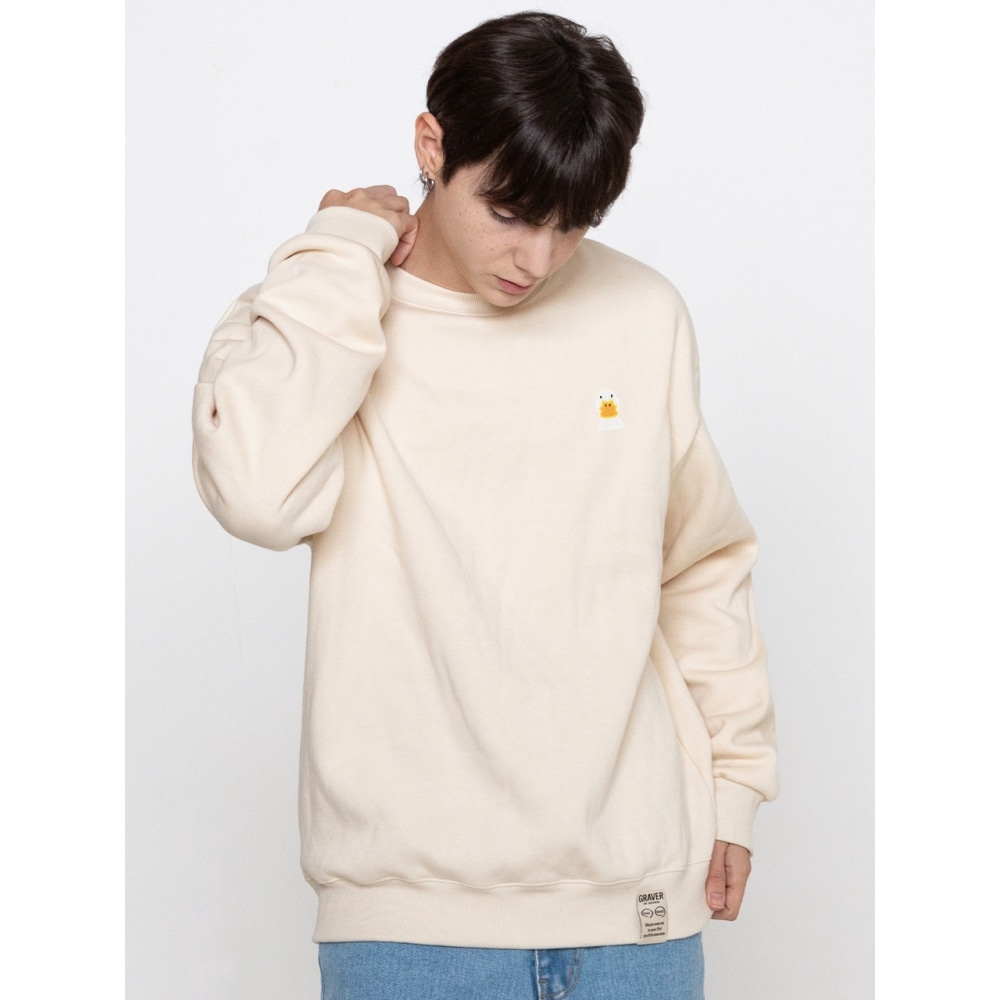 GRAVER ダックフェイス刺繍スマイルマンツーマンクリーム
