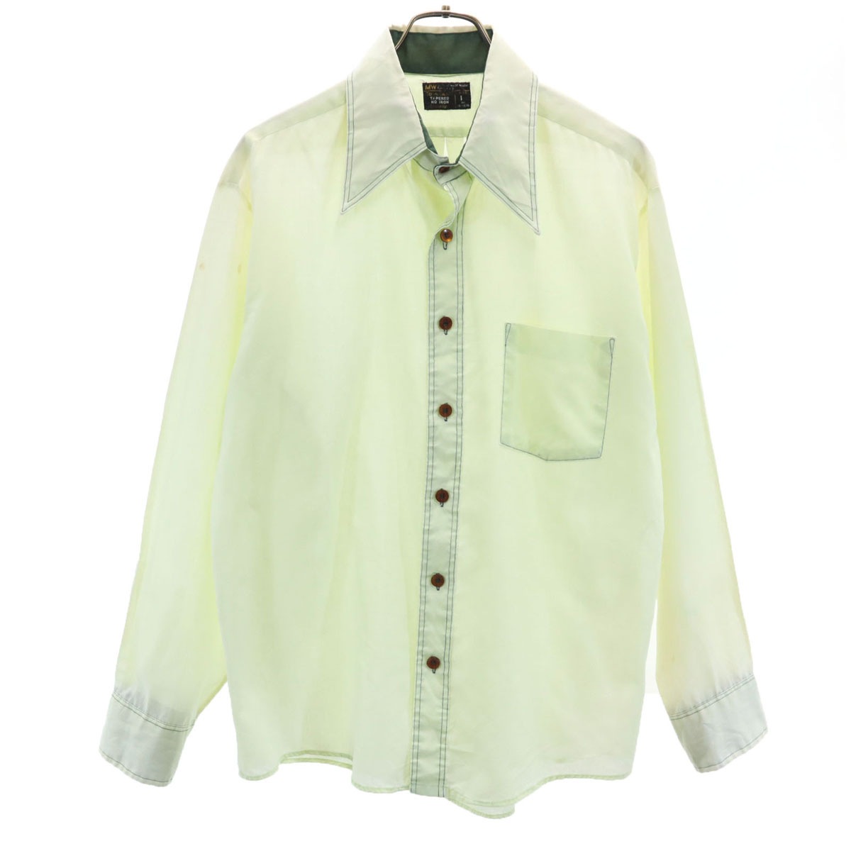 70s ヴィンテージ 衿芯 長袖 シャツ L ライトグリーン JCpenney メンズ 古着