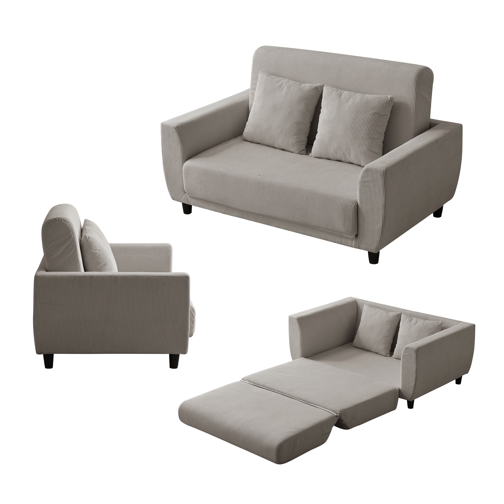 2025新入荷！【早割り】ソファーベッド 2人掛け ソファベッド 3way 折りたたみ コンパクト 抱き枕付き 圧力分散 線模様 取付可能な脚