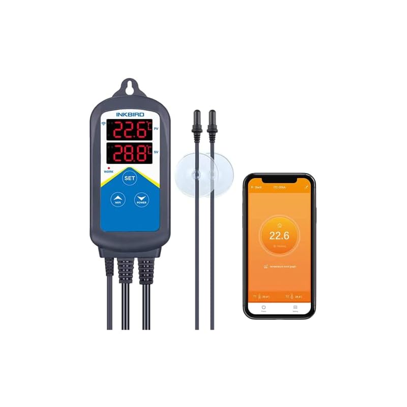 Inkbird 温度 サーモスタット 温度コントローラー 水槽 サーモ コントローラ 温度センサースイッチ 温度コントロール 温度制御 アクアリウム コントローラー 【Wi-Fi 1200w 過熱保護