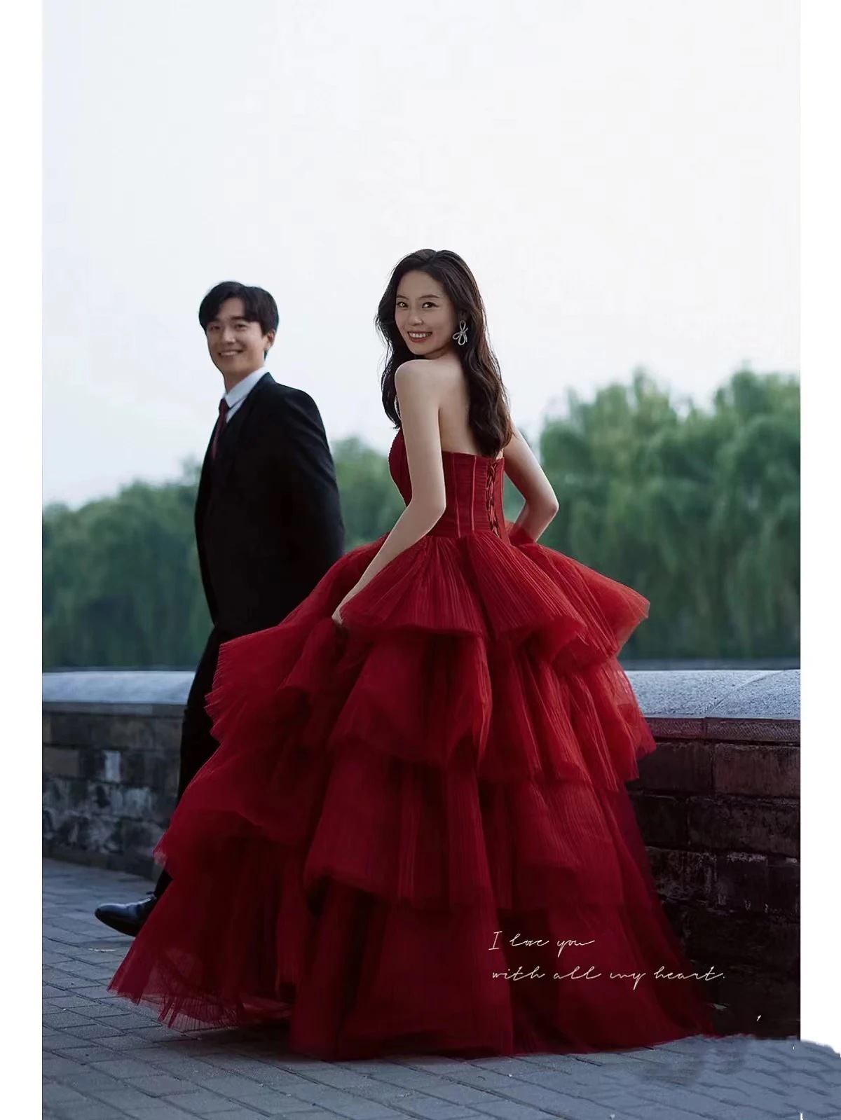 ライトウェディングドレスケーキスカートチュチュスカートカラフルなガーゼフォトスタジオテーマ衣類旅行写真アートフォトレッド