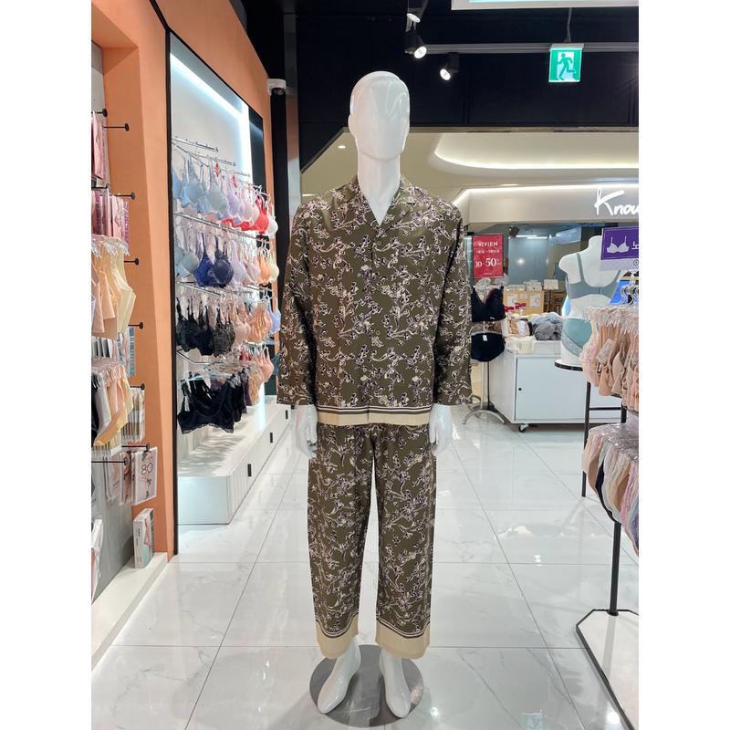 barbara [스타필드고양] カーキシルケットコットンエスニック男性パジャマセット AMP4587B