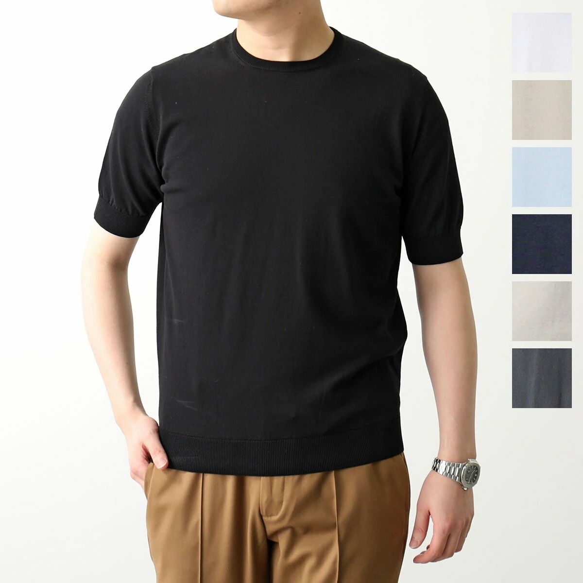 FILIPPO DE LAURENTIIS フィリッポ デ ローレンティス ニット Tシャツ GC1MC CR14R メンズ 半袖 クレープコットン クルーネック ハイゲージ カラー7色