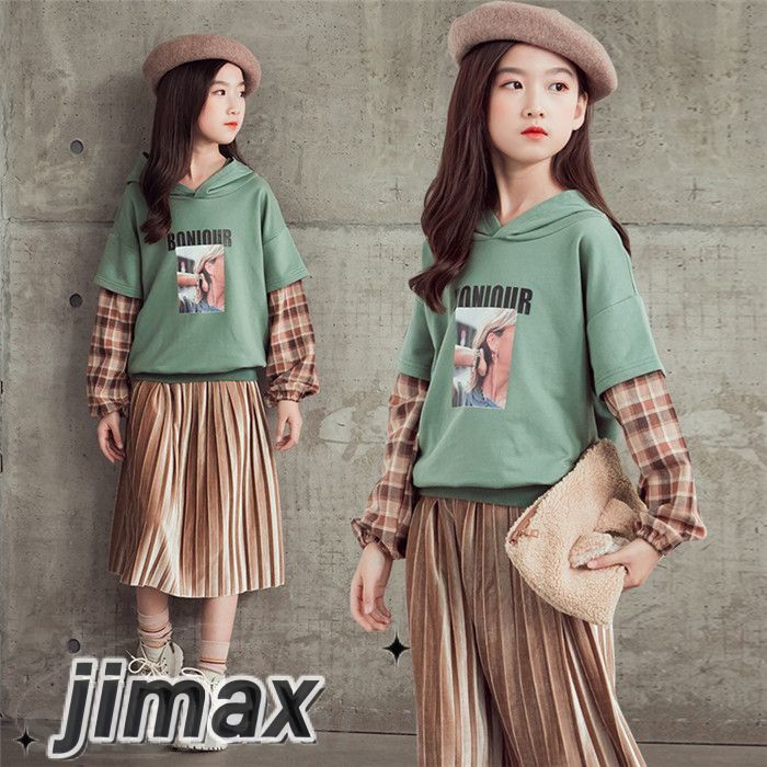 セットアップ 子供服 パーカー 長袖 スカートセット プリーツ トップス+スカート 2点セット キッズ 女の子 上下セット 春秋 通学 発表会 結婚式 可愛いおしゃれ 女の子 秋着 春着 安い トップ