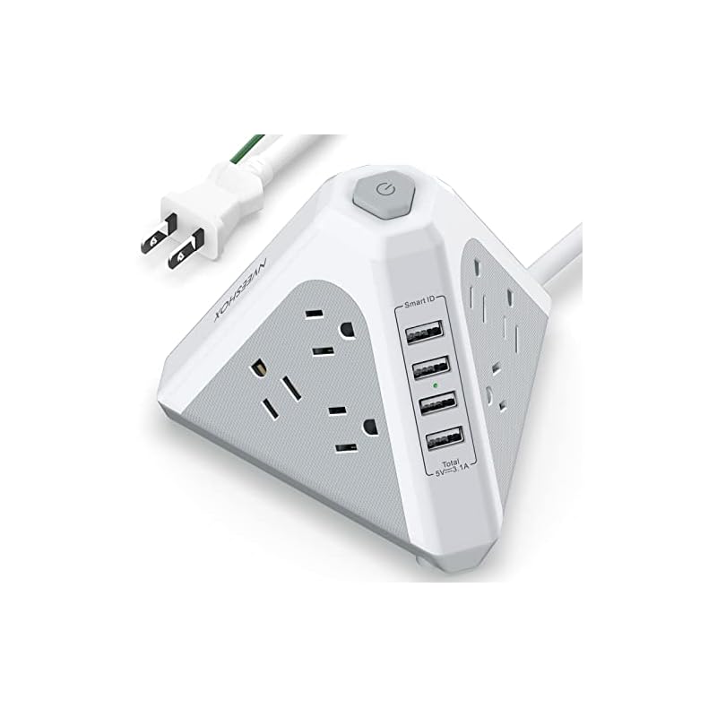 電源タップ usb コンセント 雷ガード 延長コード 2m タワー型電源タップ 三角タップ 9個AC口 4個USBポート NVEESHOX テーブルタップ OAタップ たこあしコンセント 過負荷保護