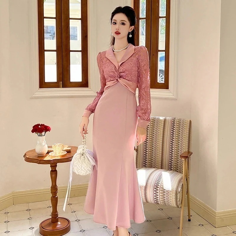 秋冬 ピンク ワンピース パーティードレス キャバ 着痩せ 大人 同窓会 披露宴 卒業式 結婚式 演奏会 ウェディング 二次会30%までに制限