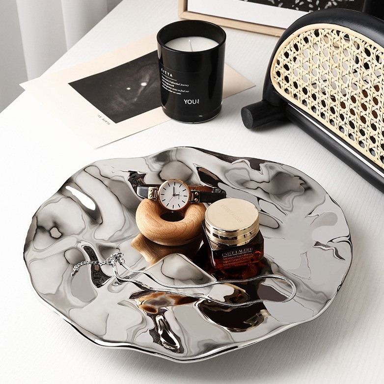 シルバーメッキ テーブル トレイ フルーツプレート 北欧 モダン サークす スクエア お皿