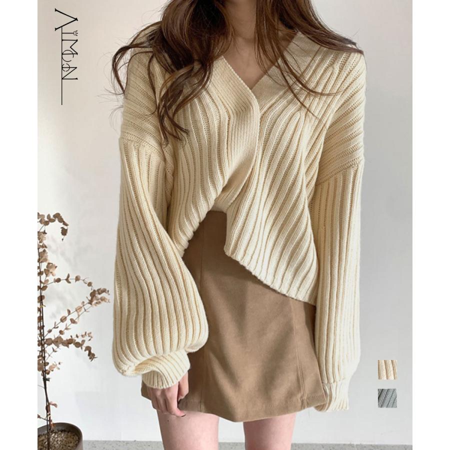 リブニットカーディガン ボリューム袖秋冬【在庫限り】売り尽くしセール