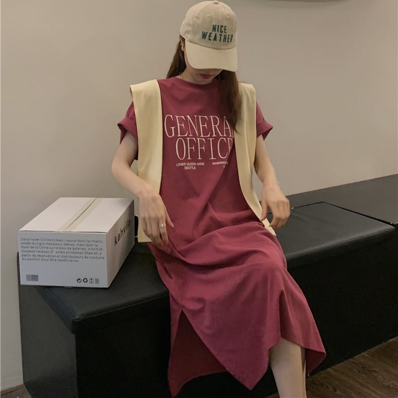 レディース ワンピース ロングワンピース ミドル丈ワンピース ミドル丈 ロゴ入り プルオーバー