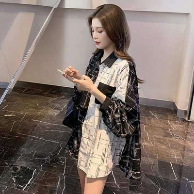 トップス シャツ ブラウス 袖あり 長袖 Vネック 襟付き シフォン 切り替えデザイン ドッキング 薄手 かわいい 大人可愛い 大人 上品 おしゃれ お洒落 かっこいい 柄 春 秋 10代 20代