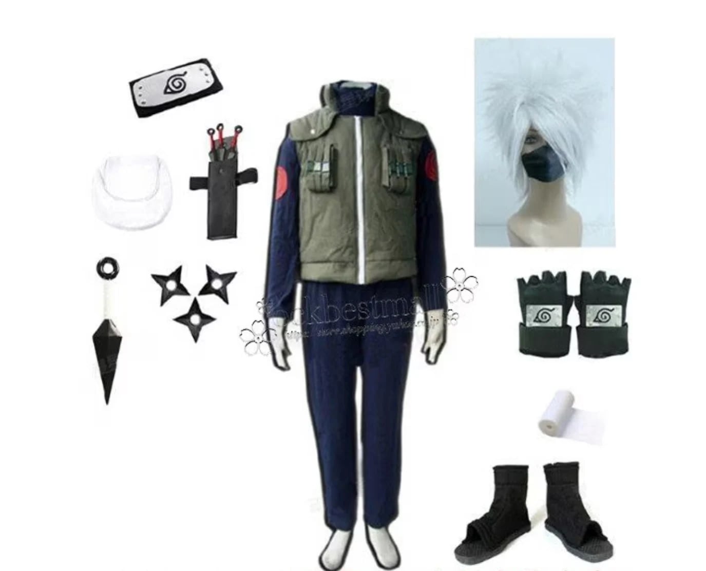 ナルト NARUTO 風 はたけカカシ コスプレ衣装 ウィッグ 靴 大人/子供用サイズ コスチューム