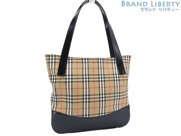 超美品バーバリーヘイマーケットチェックトートバッグハンドバッグワンショルダーバッグベージュブラックキ