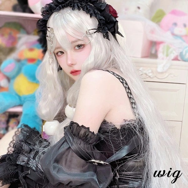 超ロング1M ウィッグ レディース フルウィッグ ロング 巻き髪 シルバー 前髪あり 可愛い かわいい 大人用 コスプレ ロリータ ゴスロリ コスチューム 原宿風 仮装 超自然 かつら wig Lol