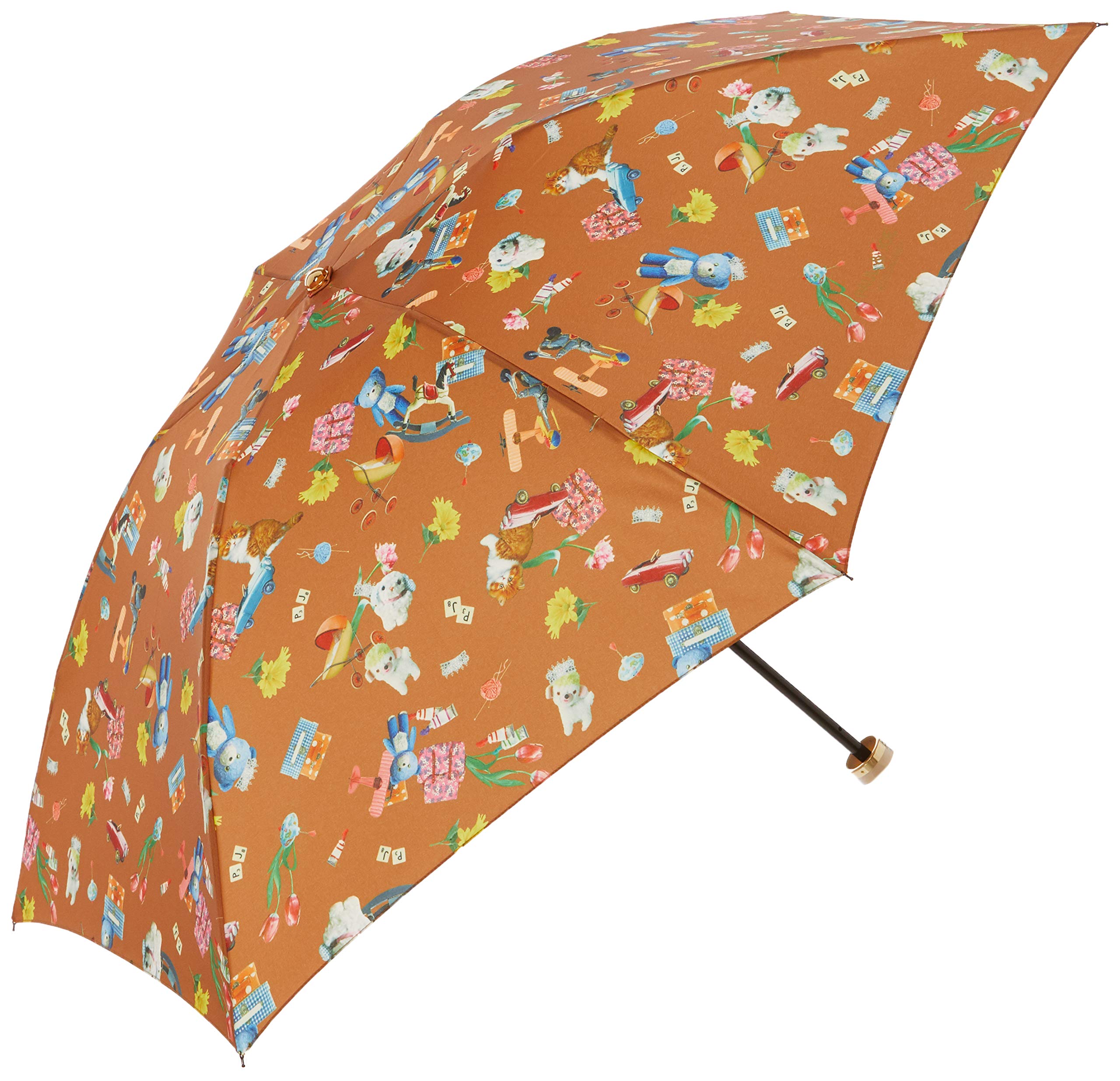 [ムーンバット] 折りたたみ傘 PAUL & JOE ACCESSOIRES(ポール アンド ジョー アクセソワ) 雨傘 折り畳み傘 転写プリント ロゴプリント 総柄 カジュアル レディース ブラウン