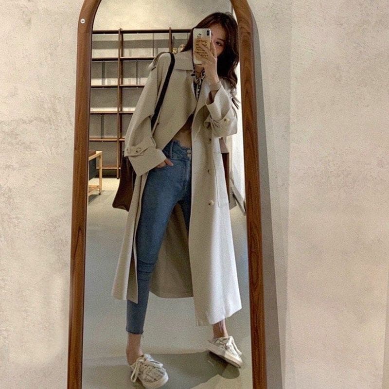 【お勧め商品】ロング丈 トレンチコート しっかり生地 「自社生産撮影」上質 大評価 ホワイト ウインドブレーカー 通勤 通学 春秋 白 チェストコート 小柄 アウター メガ割30%までに制限