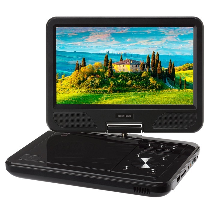ポータブル DVDプレーヤー 10.1型ワイド AC電源 バッテリ内蔵 充電対応 車載 GH-PDV10P-BK ブラック