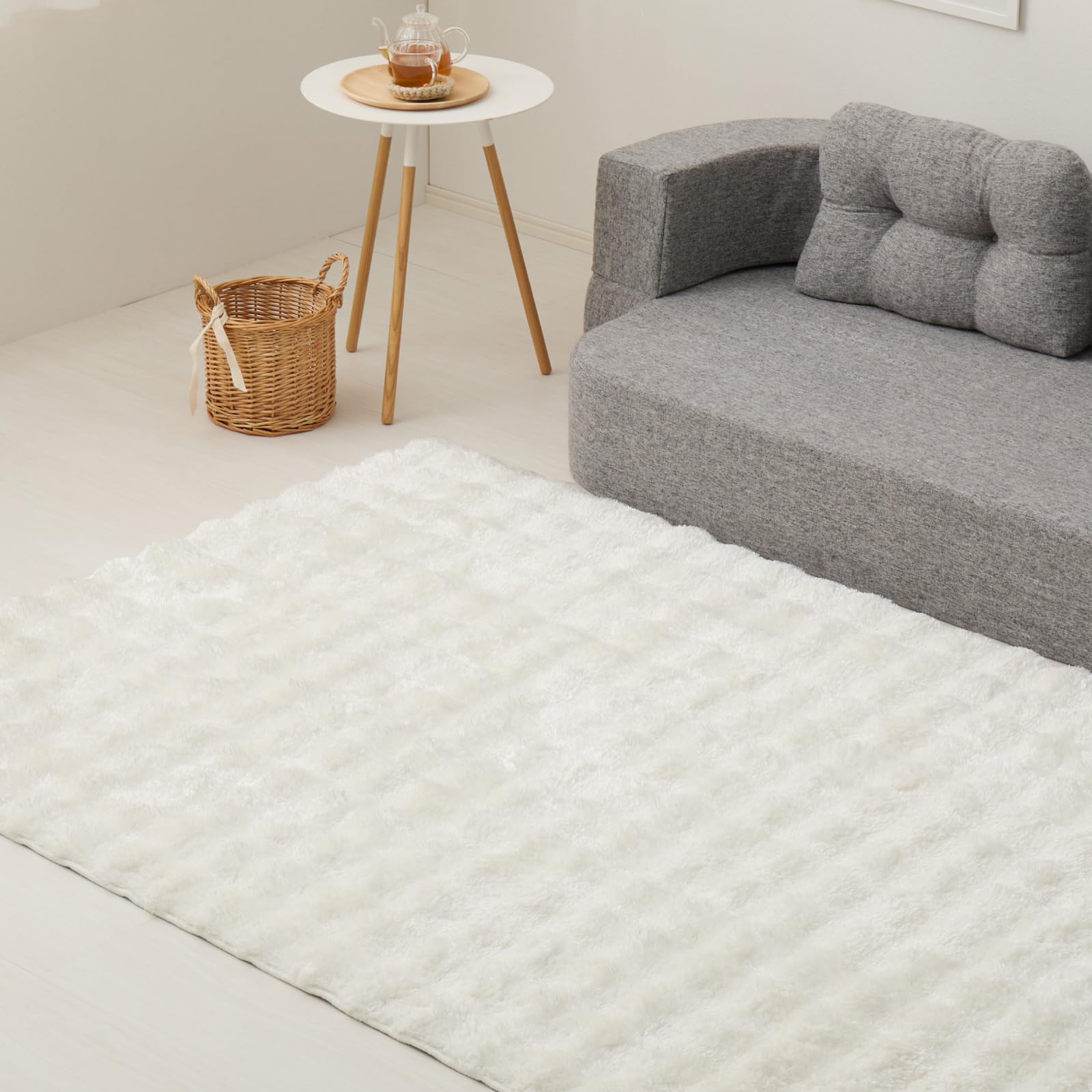 萩原 ラグ カーペット メルア アイボリー 約180×240cm 洗える ぽこぽこ シャギーラグ 無地 滑り止め