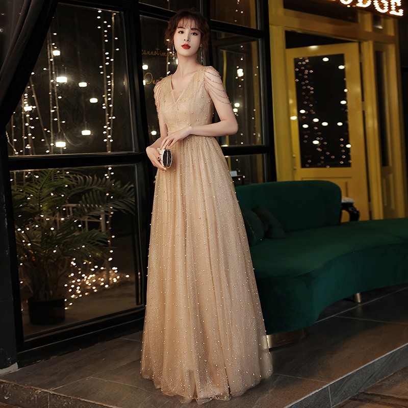 宴会高級イブニングドレススカート2025新型プリンセス妖精司会ロングふくらみスカート年次総会卒業美術試験