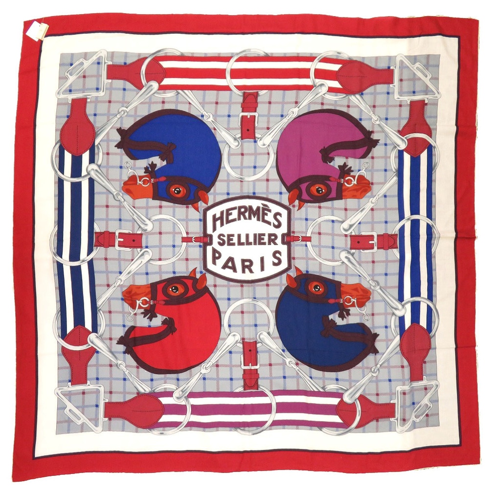 新品同様 カレ140 SELLIER 競走馬 馬 ストール カシミヤ/シルク ルージュアッシュ 0155【中古】 ユニセックス