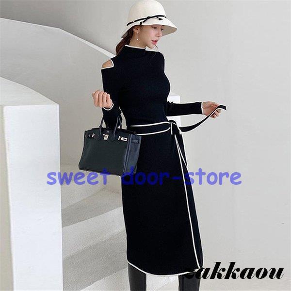 限定SALE!ニットワンピース レディース 秋 冬 40代 20代 きれいめ 長袖ワンピース 肩出し ロング丈 カットソー ニットセーター 上品 大きいサイズ おしゃれ 着痩せ 新品