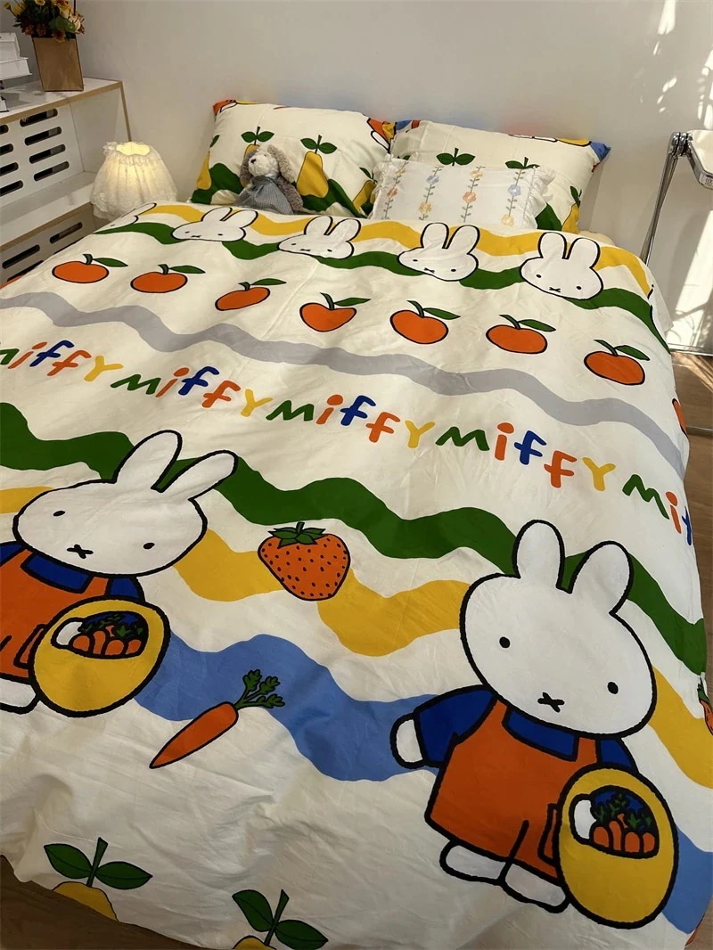ミッフィー うさぎのフルーツベッド 4点セット 綿1.5m1.メートル 掛け布団カバーシーツ 3点セット