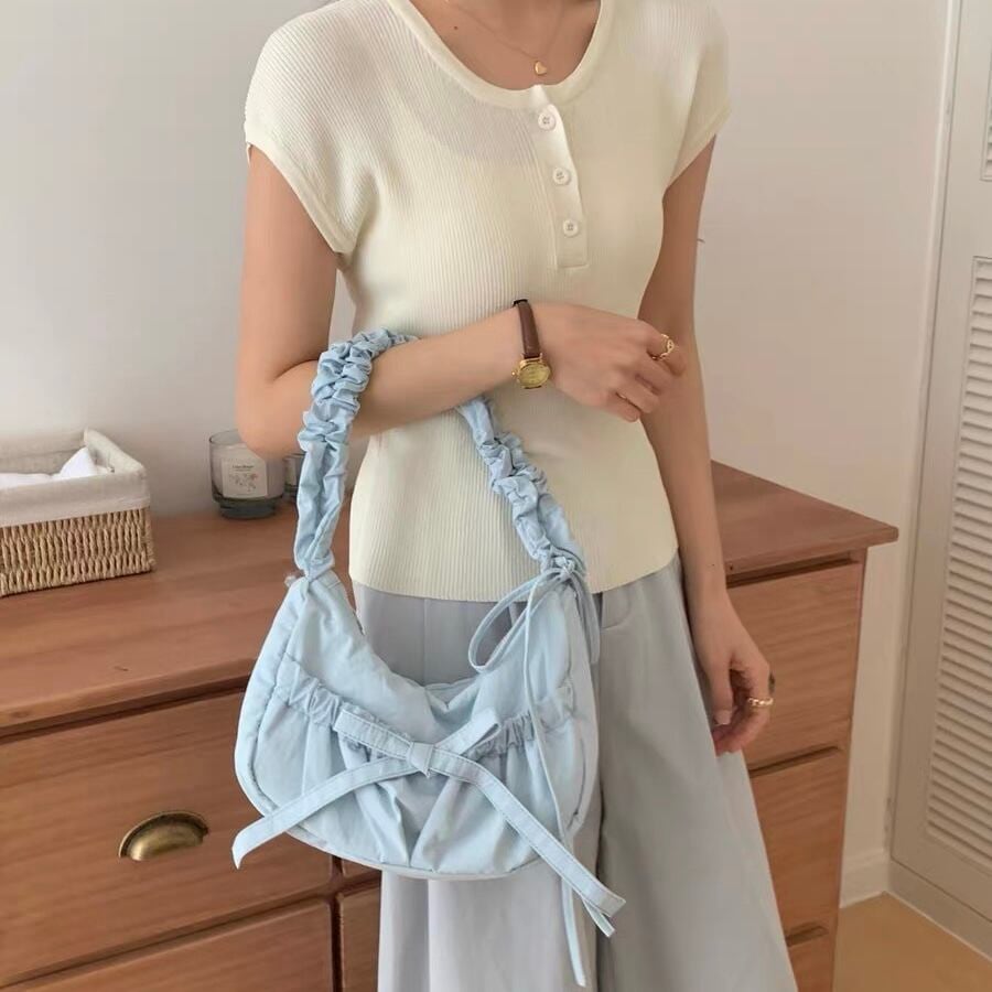 lace up ribbon hobo bag