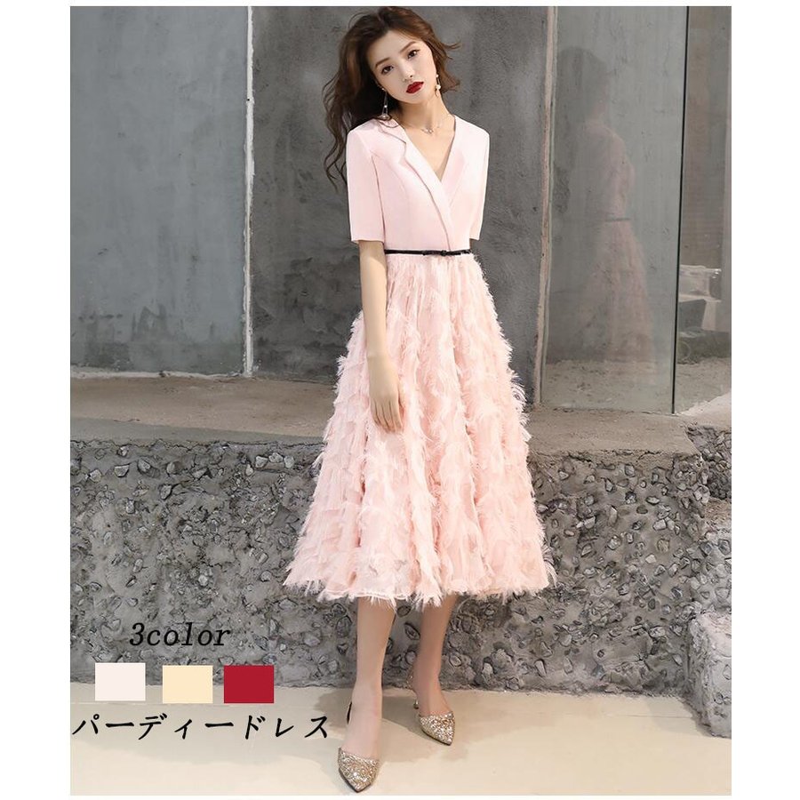 ウエディングドレス aラインワンピース 袖あり パーティードレス ミモレ丈ドレス 大きいサイズ 結婚 7,150円