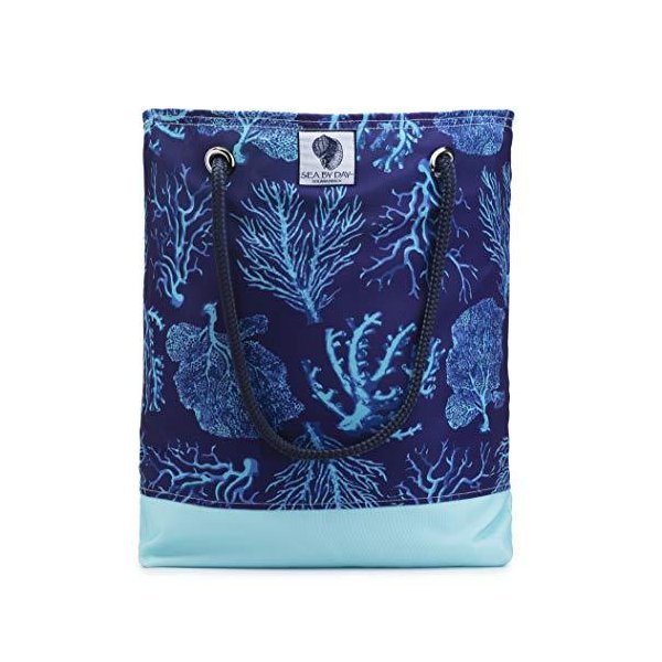 Bucket Beach Bag， Pool Bag or Travel Tote- California Style Water Resistant (A Fan of Blue Coral) 並行