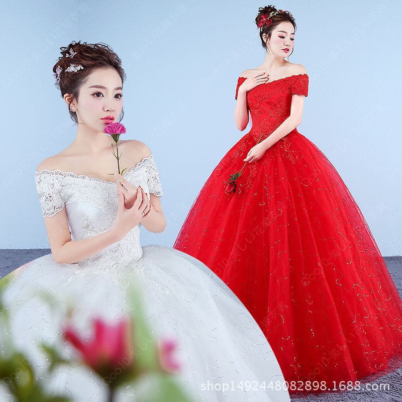 ウェディングドレス/フリルドレス/超美ライン写真撮影ドレス/結婚式披露宴フォマールドレス/カラードレス赤/演出司会キャスター-33