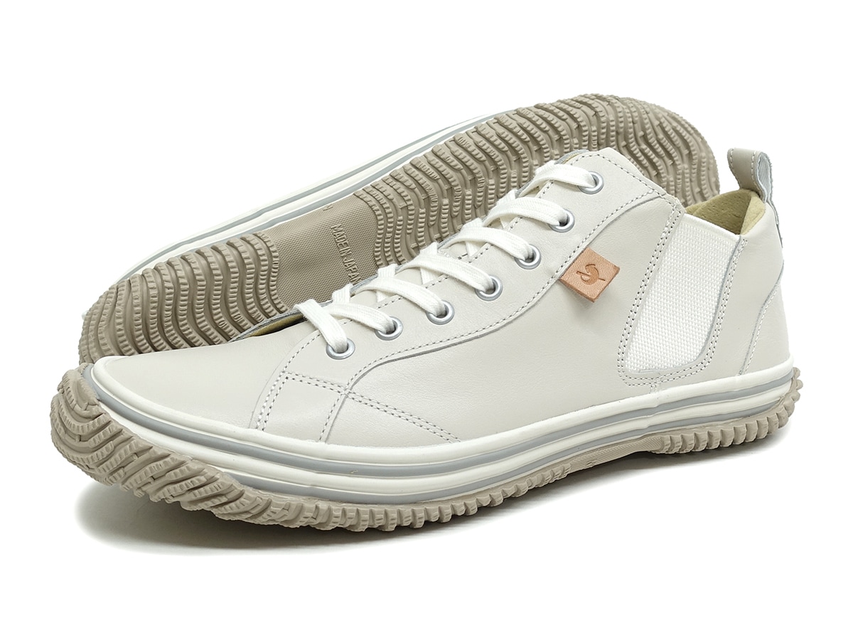スニーカー メンズ レディース SPM-442 アイボリー 白 ミドルカット カンガルーレザー 本革 日本製 スピングルムーヴ