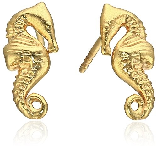 第一ネット Alex and Ani Post Earrings Seahorse 14k Gold Plated Stud Earrings ピアス